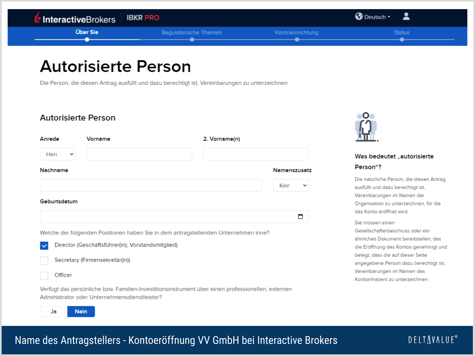 Name des Antragstellers - Kontoeröffnung VV GmbH bei Interactive Brokers