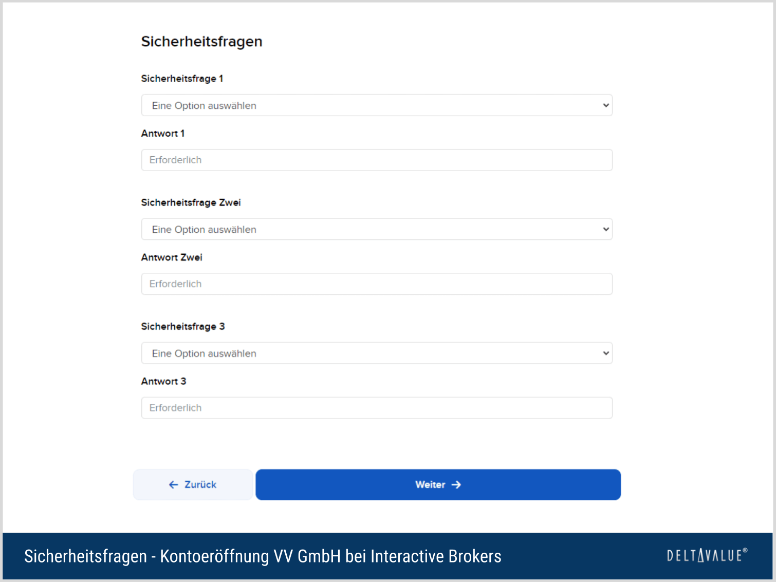 Sicherheitsfragen - Kontoeröffnung VV GmbH bei Interactive Brokers