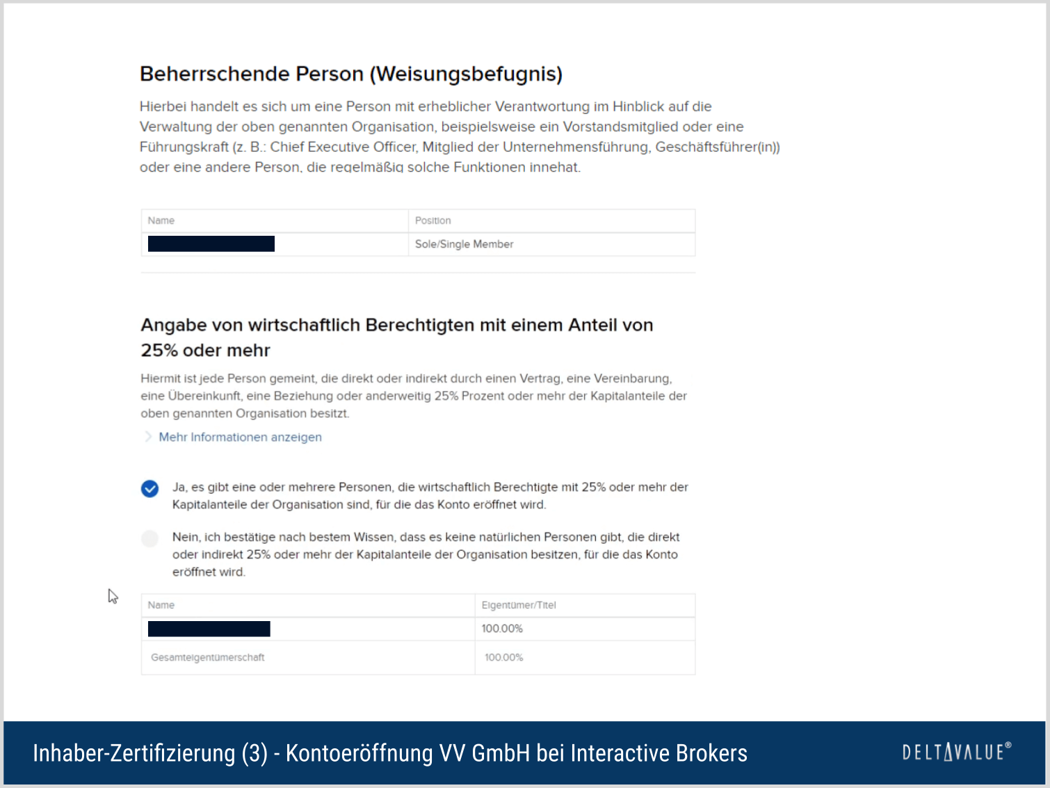 Inhaber-Zertifizierung (3) - Kontoeröffnung VV GmbH bei Interactive Brokers