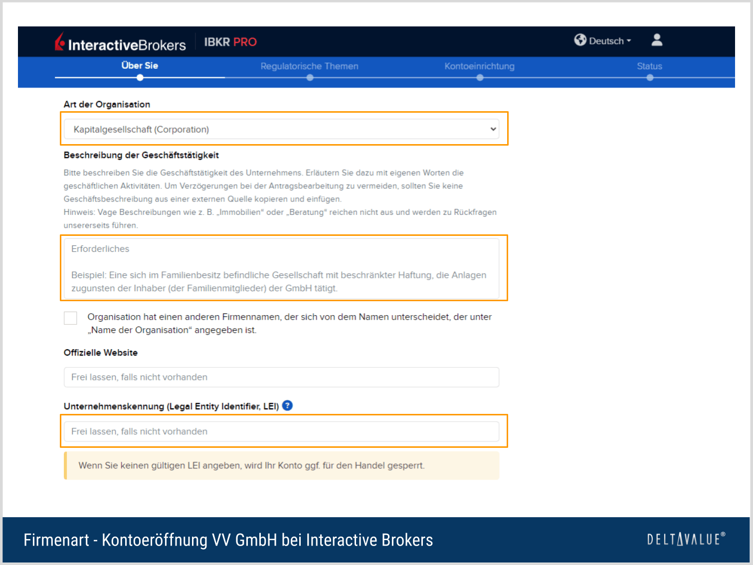 Firmenart - Kontoeröffnung VV GmbH bei Interactive Brokers