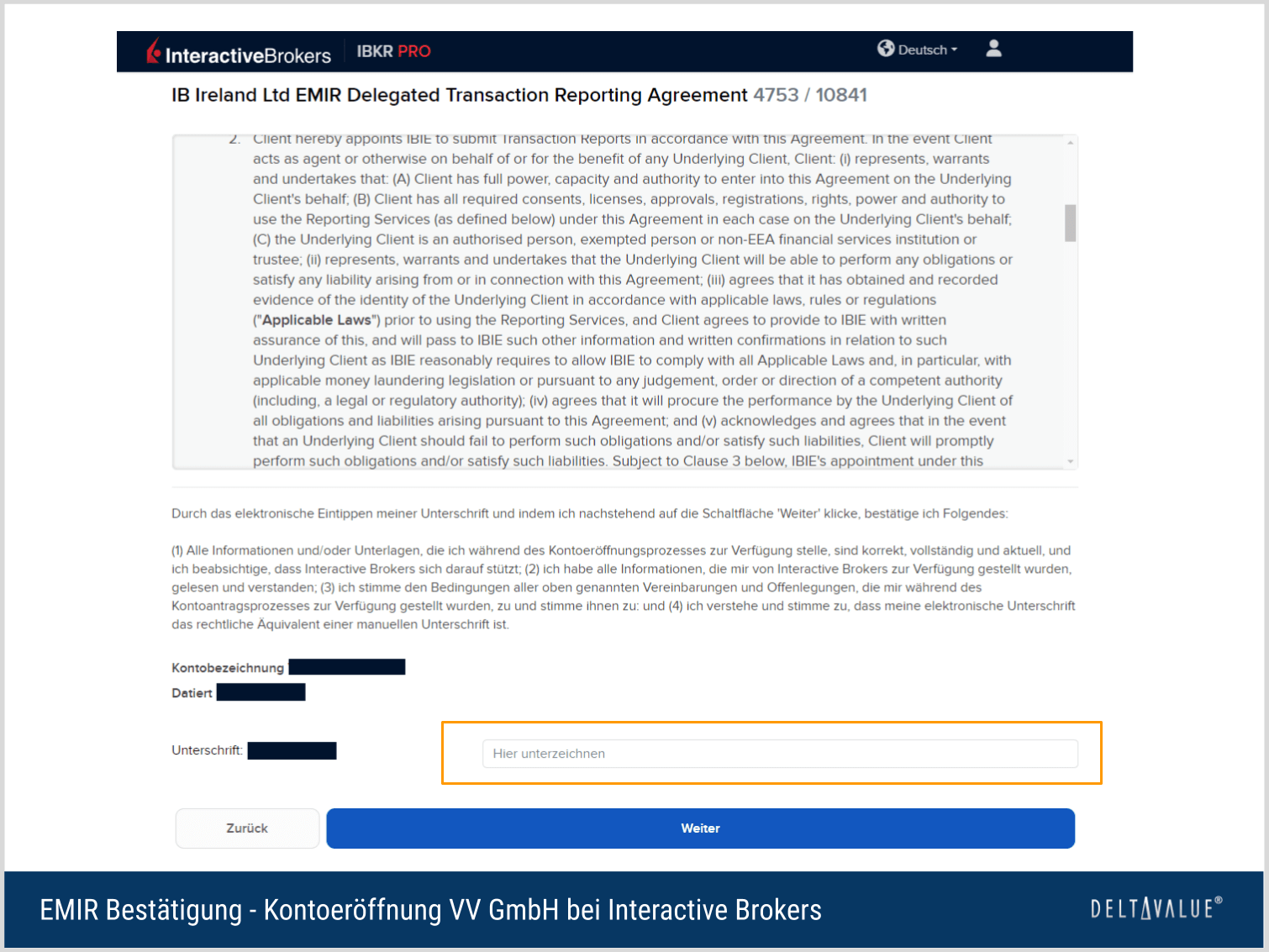 EMIR unterzeichnen - Kontoeröffnung VV GmbH bei Interactive Brokers