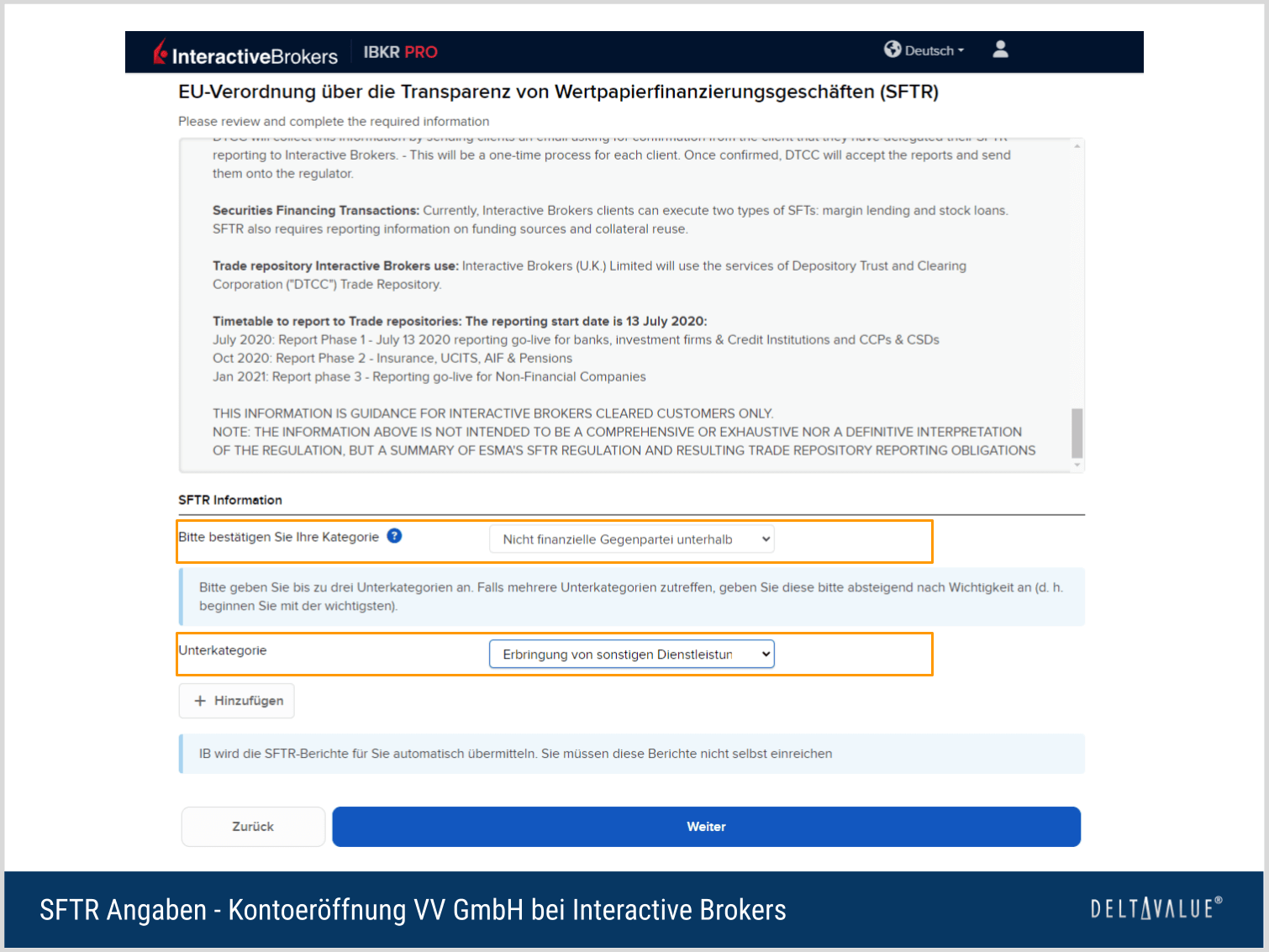 SFTR Angaben - Kontoeröffnung VV GmbH bei Interactive Brokers
