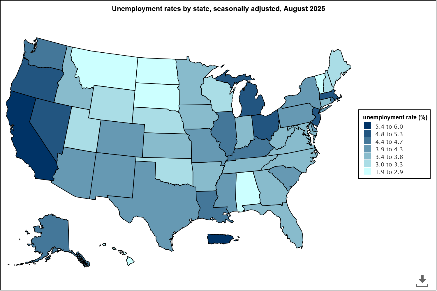 Exemplarische Karte der lokalen US-Arbeitsmarktdaten in den USA (U.S. Bureau of Labor Statistics)