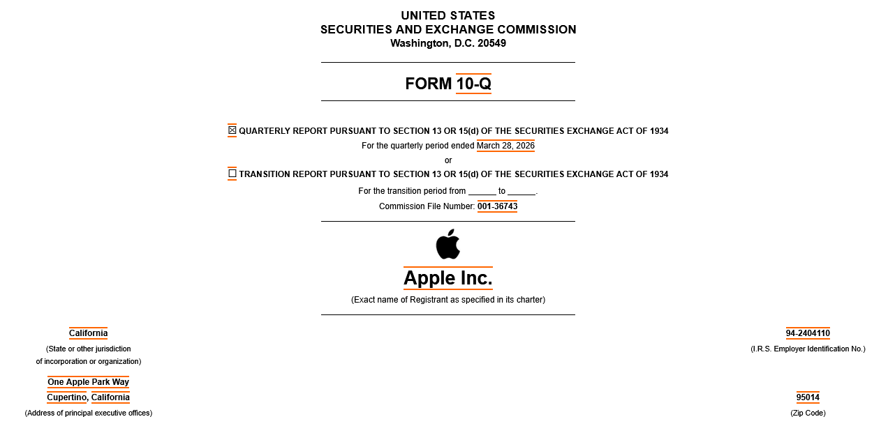 Form 10-Q Report - Erste Seite (Beispielseite)